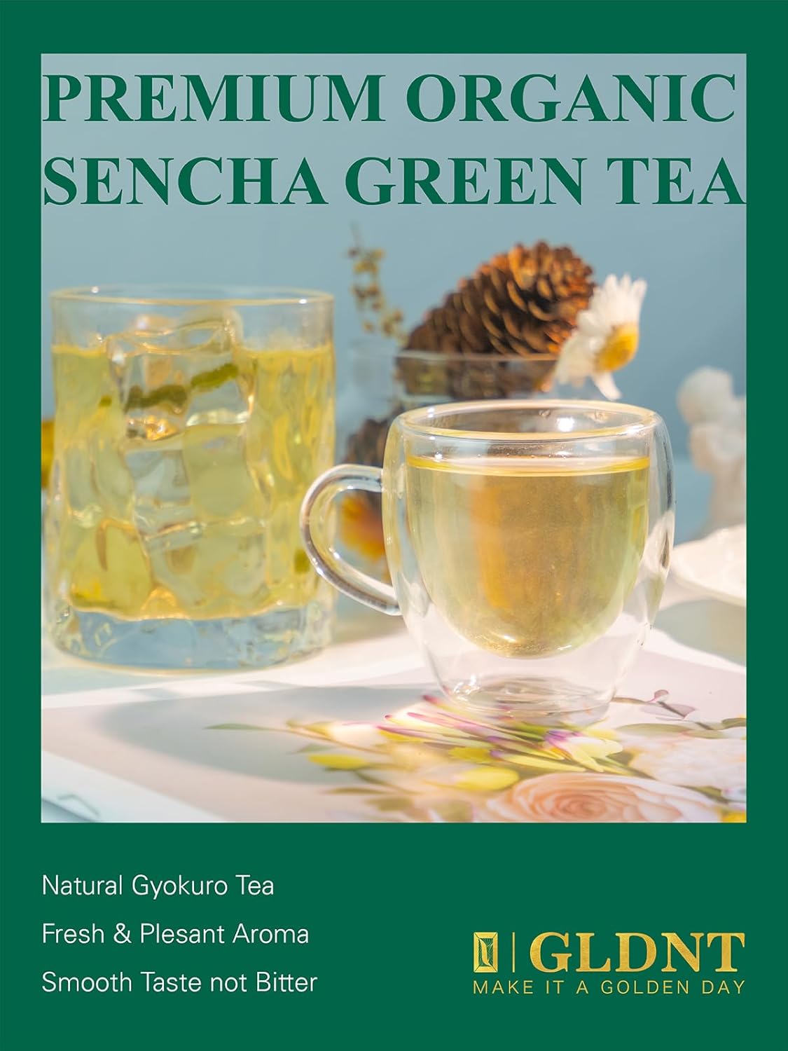 GLDNT Organic Sencha Tea, Shade Grown Gyokuro Green Tea Loose Leaf, Steamed Sencha Green Tea, Smooth & Refreshing Flavor, 3.5oz