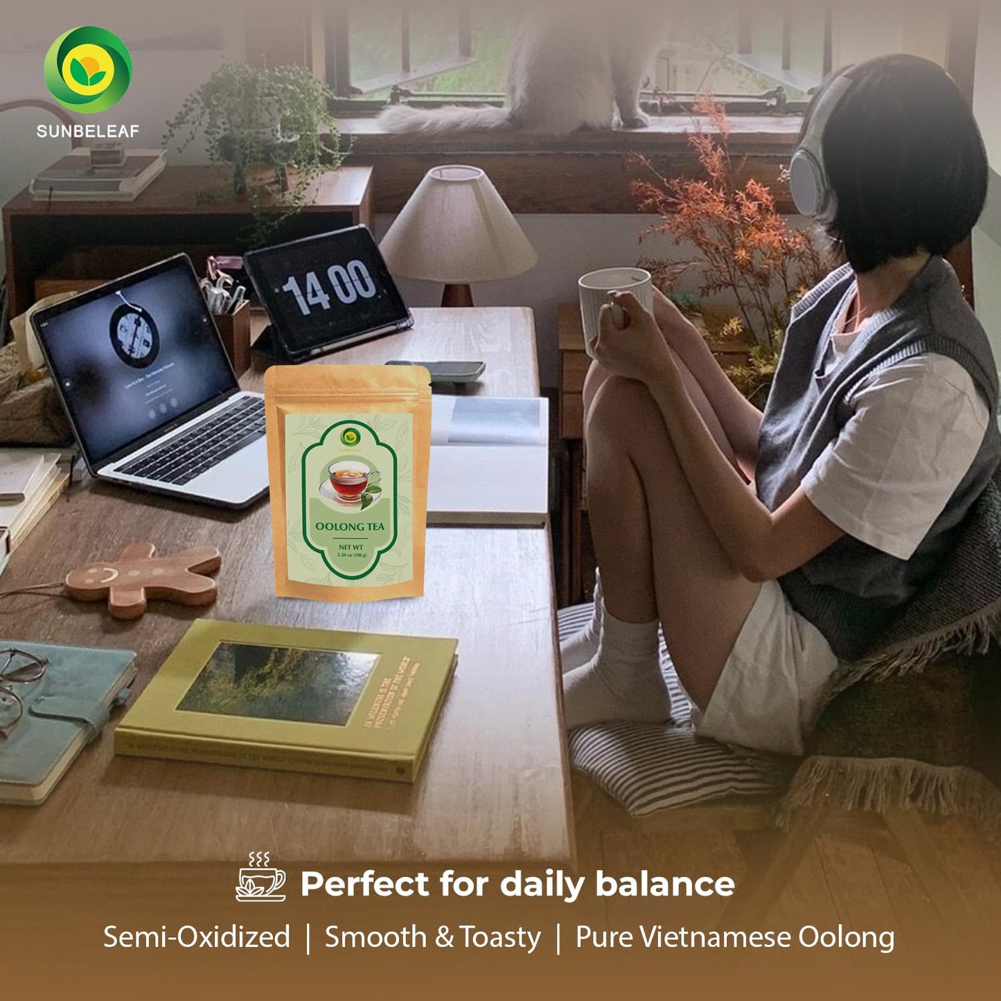SUNBELEAF Oolong Tea Loose Leaf (5.29 Oz / 150g), Vietnamese Semi-Oxidized Tea Leaves, Naturally Processed for Rich Balanced Flavor & Gentle Aroma, Wellness Tea for Daily Balance, Resealable Zip Pouch
