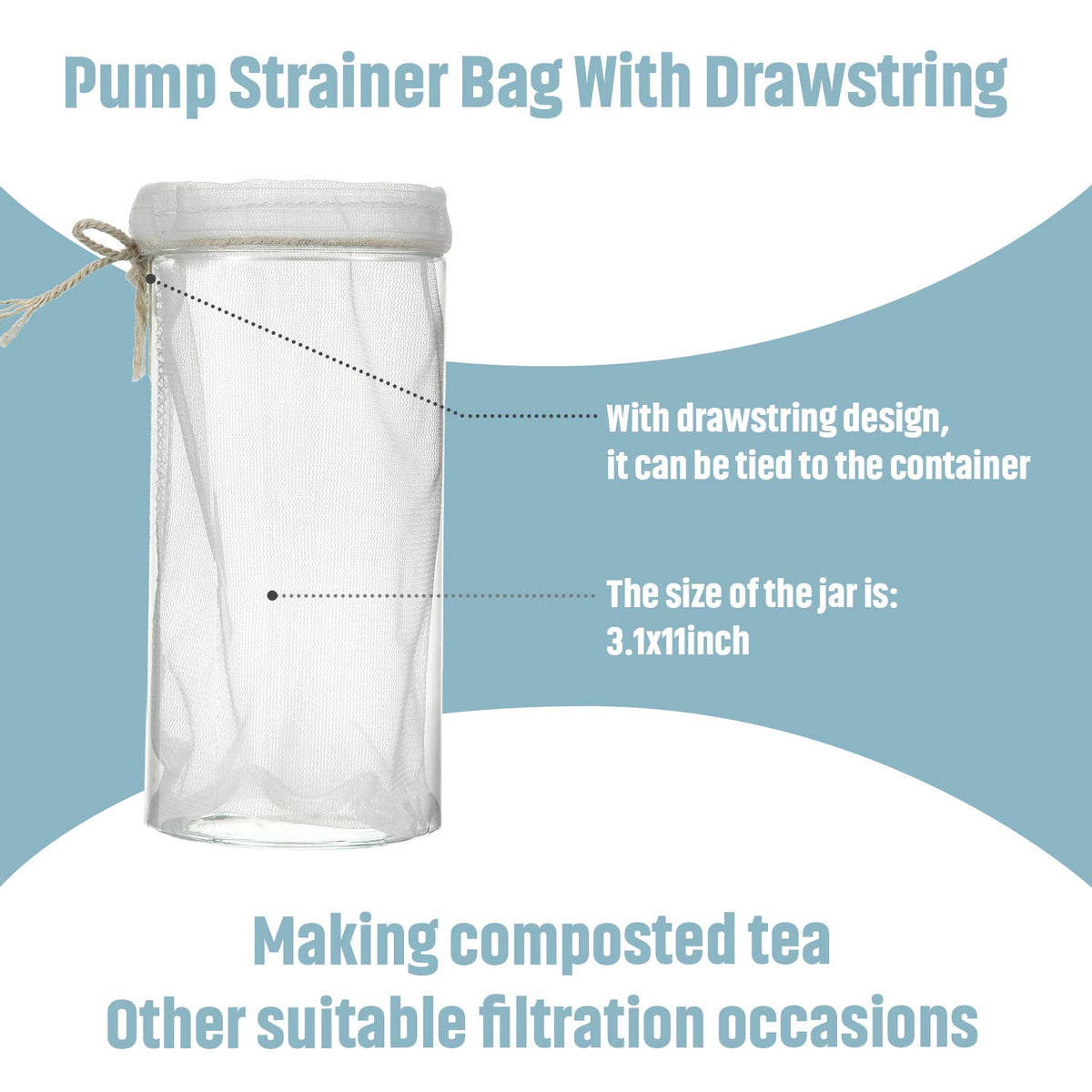 Shappy 5 Pcs Compost Tea Filter Bags with Drawstring, 23 x 16 cm