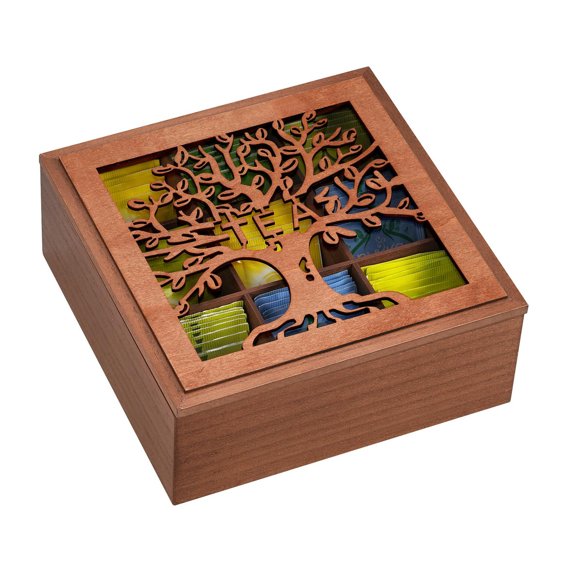 handrong Wood Tea Box Organizer,Tea Organizer and Storage with Tree Pattern