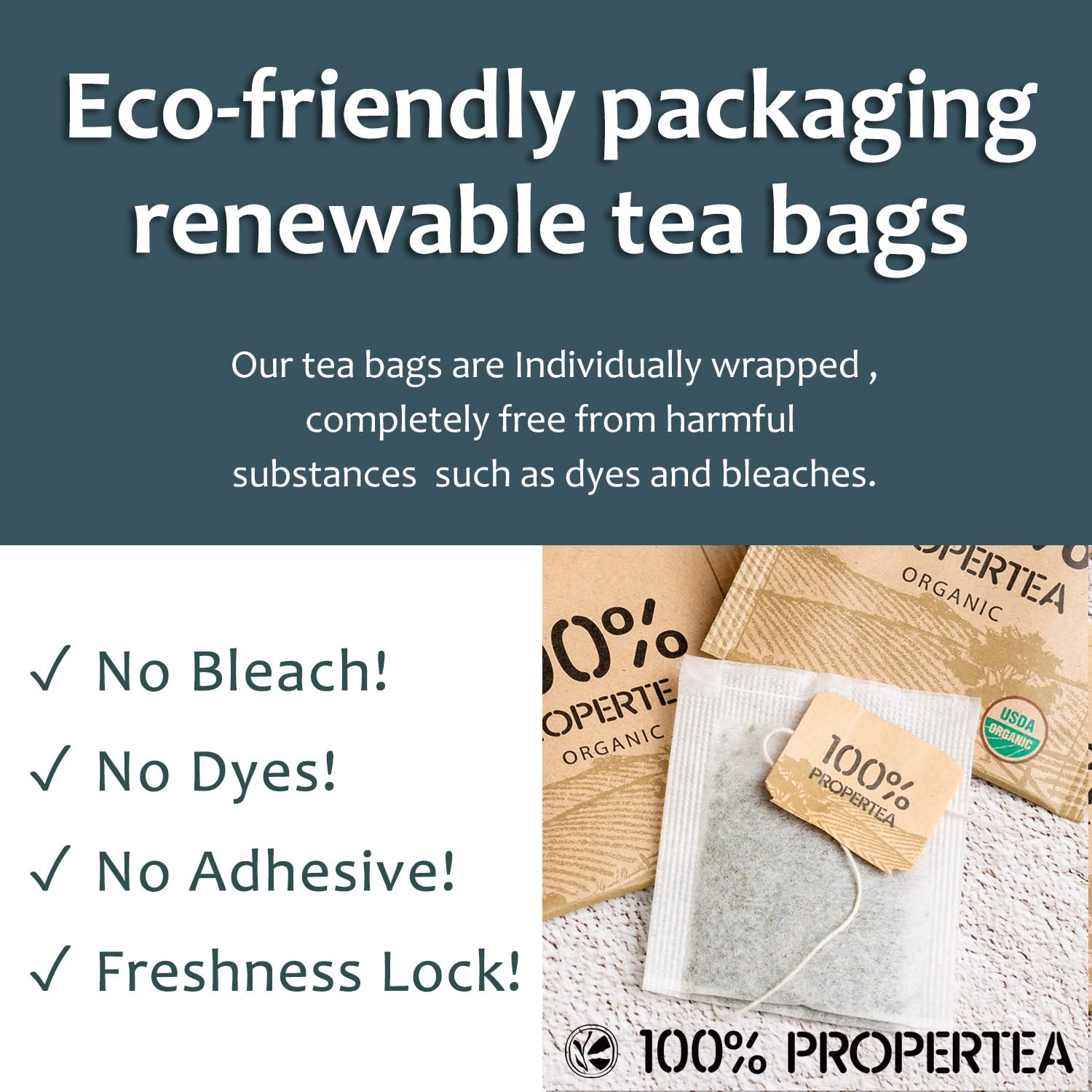 100% Propertea Organic Green Tea Bags,100 Count, Individually Wrapped, Rich in AntioxidantsHot or Iced,Unsweetened,Caffeinated,Deep Taste