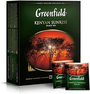 Greenfield Kenyan Sunrise Сlassic Collection Black Tea Finely Selected Speciality Tea 100 Double Chamber Teabags With Tags in Foil Sachets