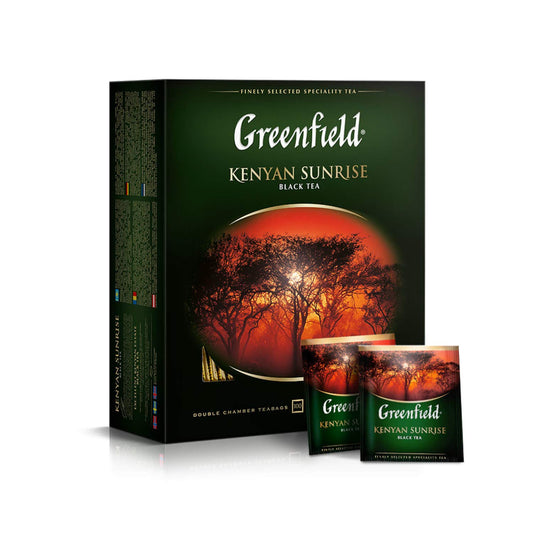 Greenfield Kenyan Sunrise Black Tea - 100 Individually Wrapped Tea Bags - Bold and Rich Kenyan Black Tea from Kericho Highlands - Single Origin Afternoon and Breakfast Tea - 7.05 oz