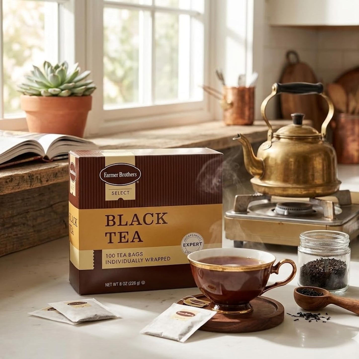 Farmer Brothers Select Black Tea Bags, 100 Count, Individually Wrapped | Smooth, mellow flavor, rich aroma, individually wrapped, easy hot brewing, premium tea leaves, foodservice quality