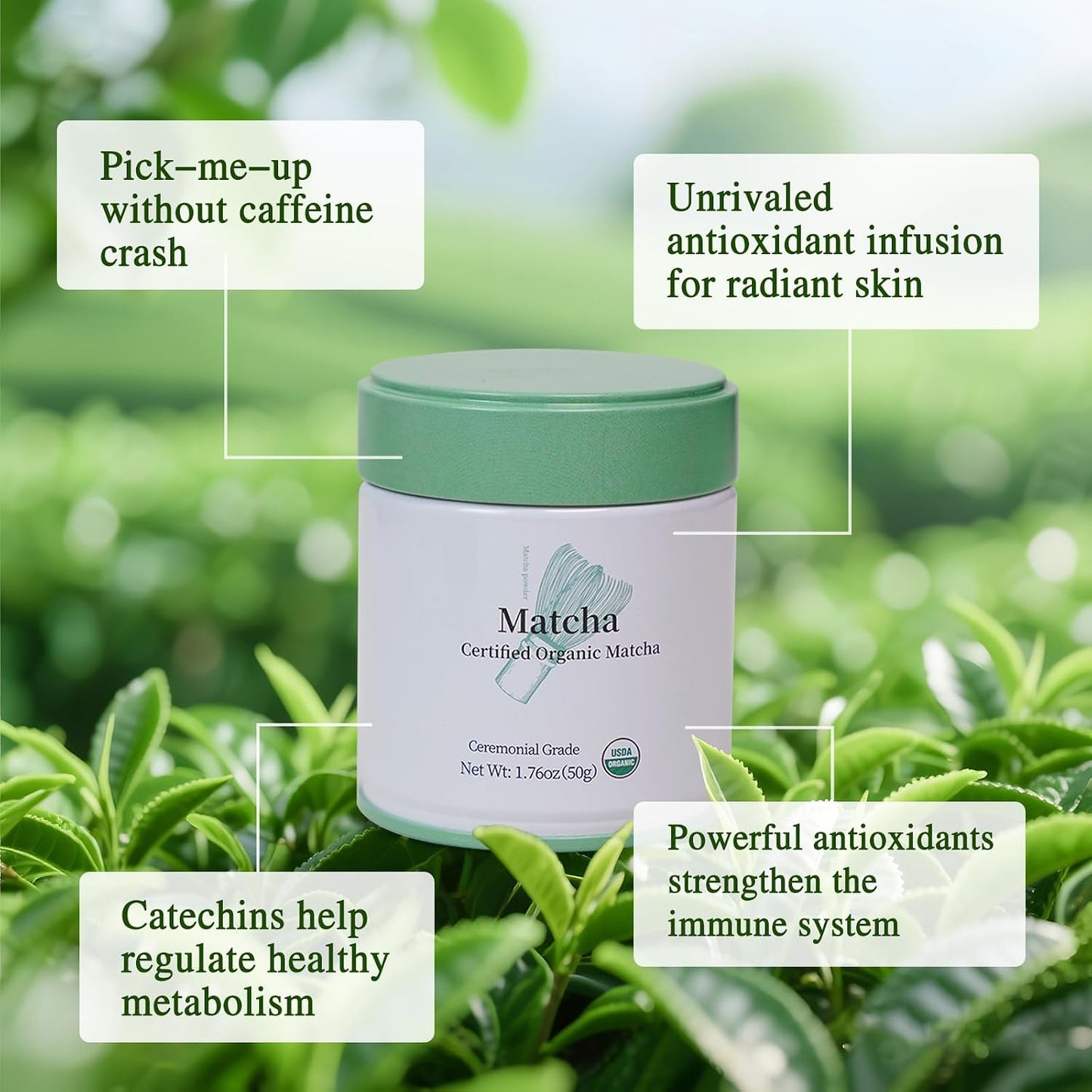 MatchAdmire Matcha Powder Ceremonial Grade USDA Organic, Premium First Harvest Green Tea Powder,Unsweetened Authentic, Rich Flavor,100% Vegan with No Fillers,Radiation-Free Matcha(1.76oz/50g)