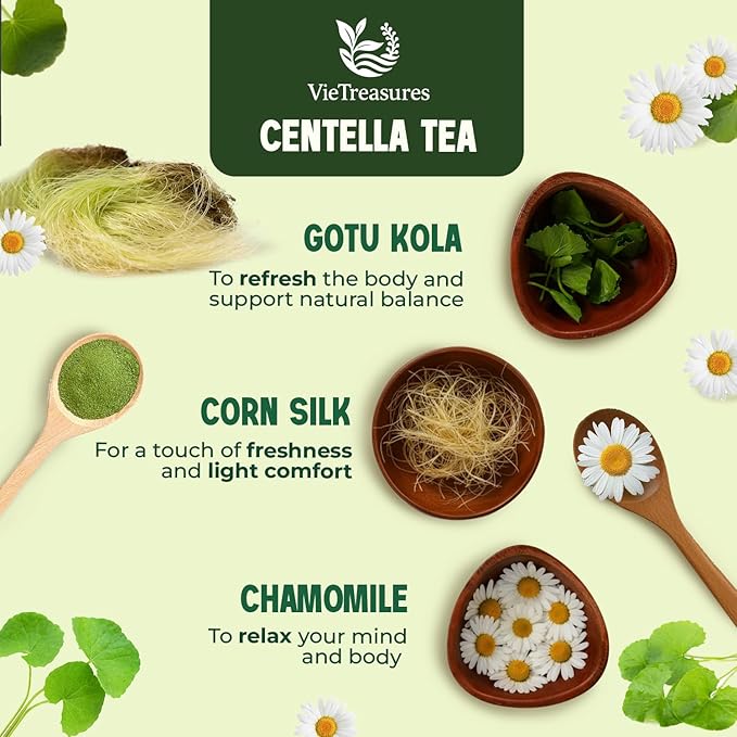 VieTreasures Detox Tea – 2.8oz (40 Tea Bags) | Gotu Kola, Corn Silk, Chamomile, Stevia | Caffeine-Free, No Added Sugar, Mild Sweet Flavor Herbal Infusion | Assist With Water Retention & Digestion