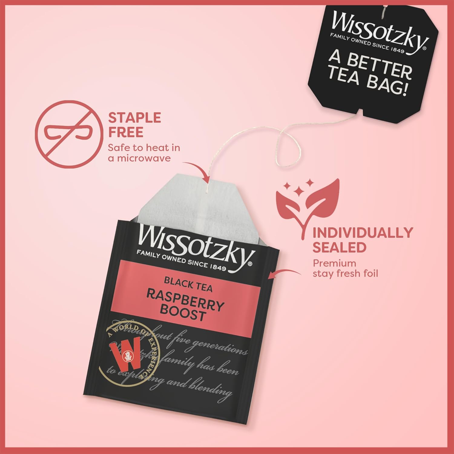 Wissotzky Raspberry Boost Black Tea, 20 Tea Bags | Bold Berry Tea | Antioxidant Rich | Fruity Black Tea Bags