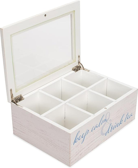 Cottage Garden Tea Whitewash Woodgrain 9 x 6.25 Pine Wood Tea Storage Chest