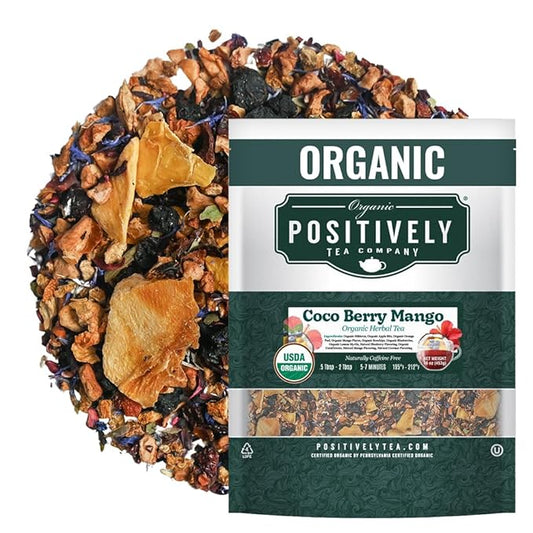 Organic Positively Tea Company, Coco Berry Mango, Herbal Tea, Loose Leaf, 16 Ounce