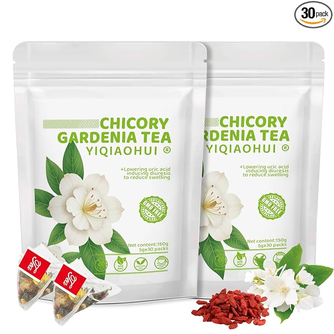Organic Chicory Gardenia Tea for Blood Sugar Support & Healthy Digestion | 60 Bags of Herbal Tea| 10-Ingredient Blend with Chicory, Gardenia, Dandelion, Goji & Chrysanthemum | Supports Liver & Eye Health | Sugar Free, Caffeine Free, Vegan