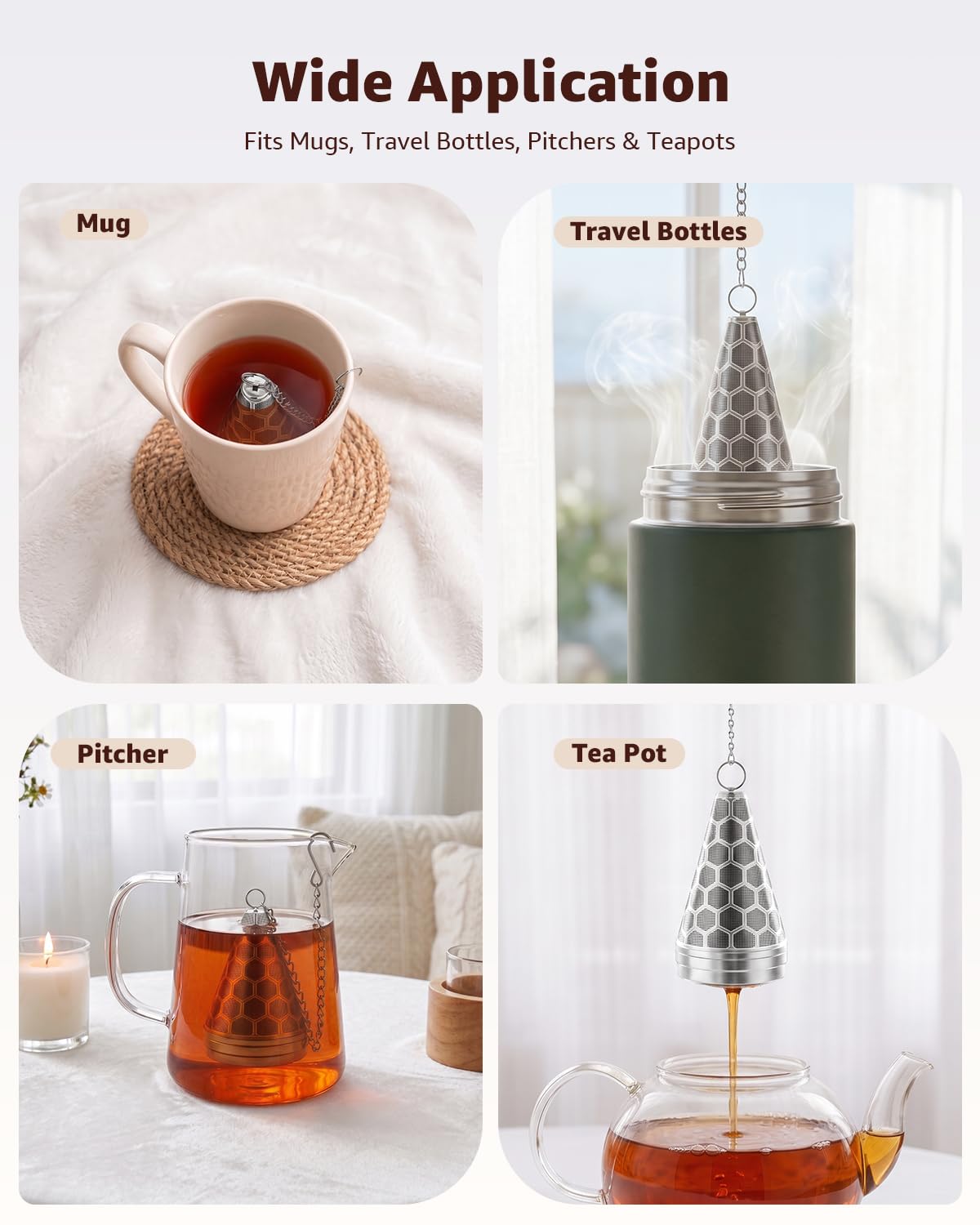 HOUSE AGAIN Tea Infuser for Loose Leaf Tea 304 Stainless Steel Cone Tea Strainer