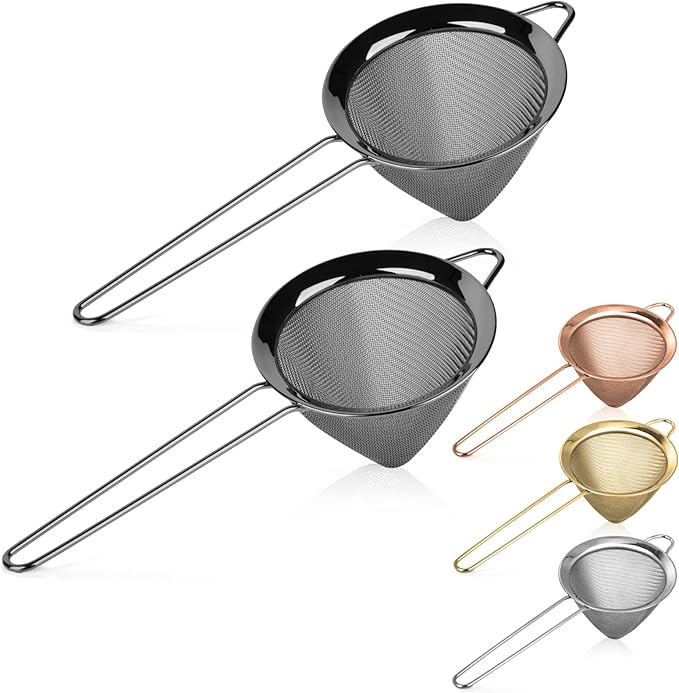 2 Pack Stainless Steel Small Food Strainer, Fine Mesh Sieve with Long Handle, Cocktail Strainer For Cocktails, Tea Herbs, Coffee & Drinks