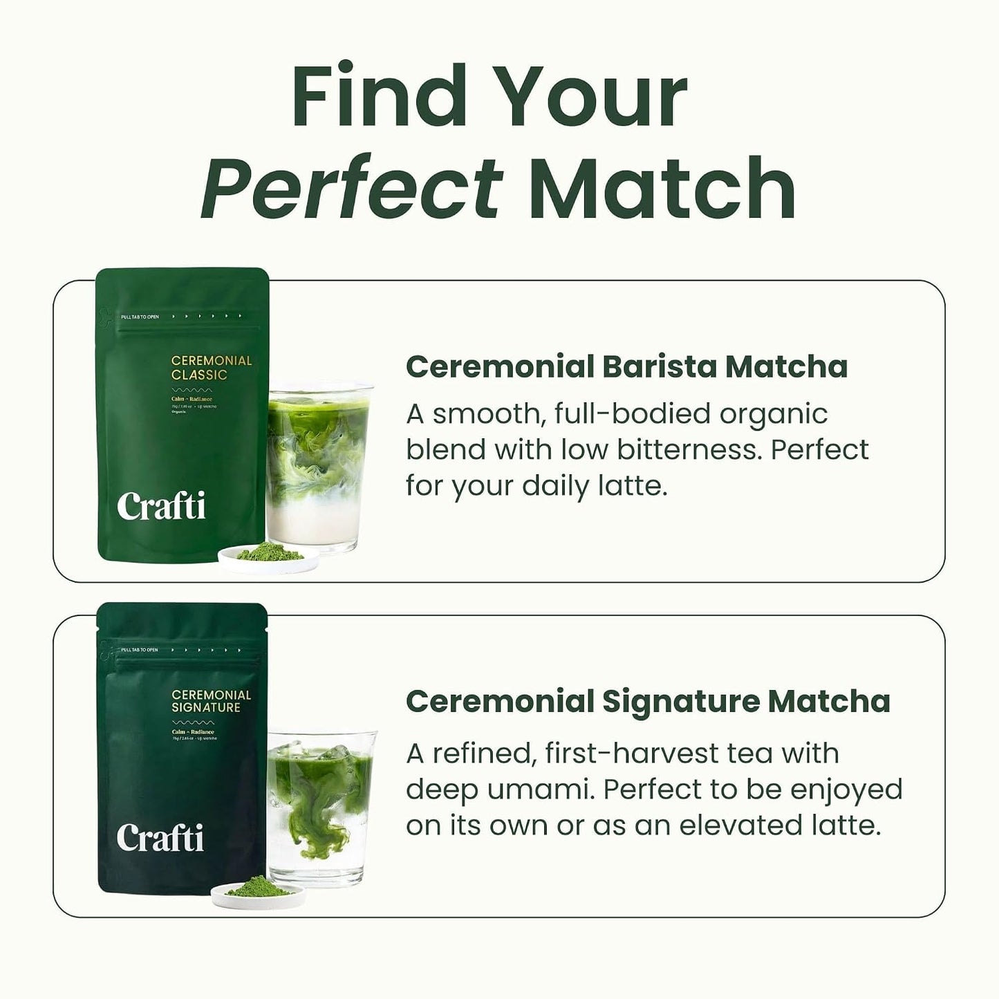 Crafti Ceremonial Grade Matcha Powder (Organic) - Unsweetened Authentic Japanese Daily Matcha Green Tea Powder from Uji