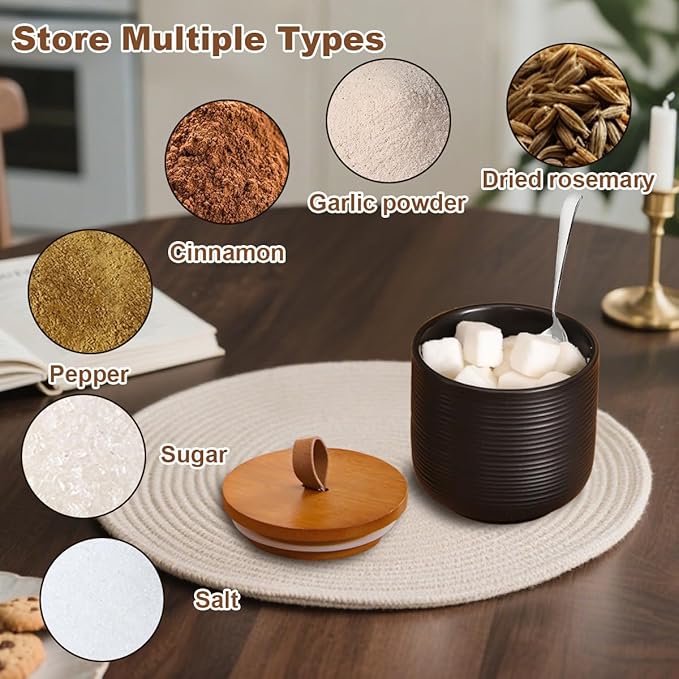 Comeon Ceramics Canister with Lid, Matcha Container Jar for Spice Sugar Tea Bag Coffee Canister Sets for Kitchen Counter with Bamboo Lid (Black)