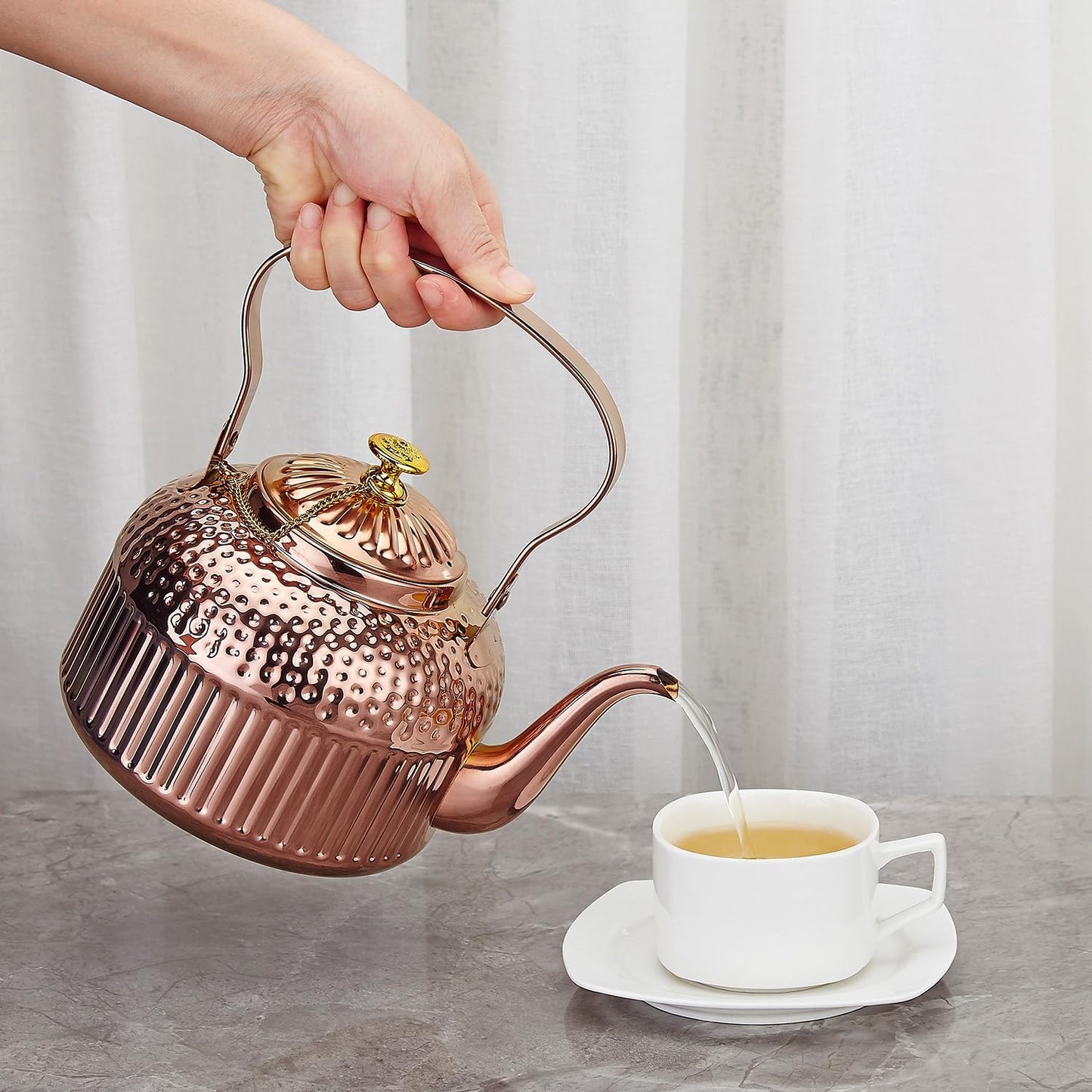 SANQIAHOME Antique 1.8L (60 Oz) Stainless Steel Teapot with Infuser Copper
