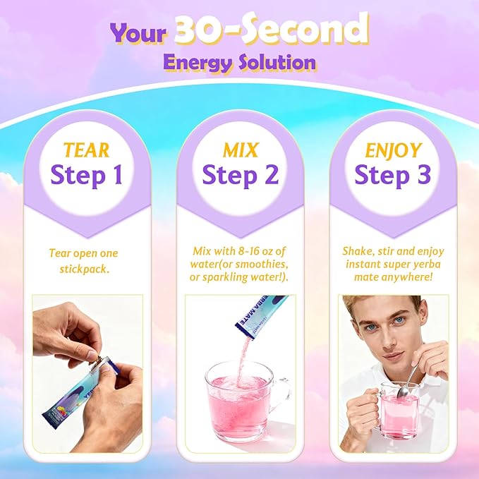 Zelfyrtisar Yerba Mate Instant Tea Powder – Clean Energy Drink for Focus & Brain Fog Support - Sugar-Free Raspberry Lemonade Flavor, 30 On-the-Go Vegan Pouches with Lion’s Mane, Ashwagandha & Probiotics