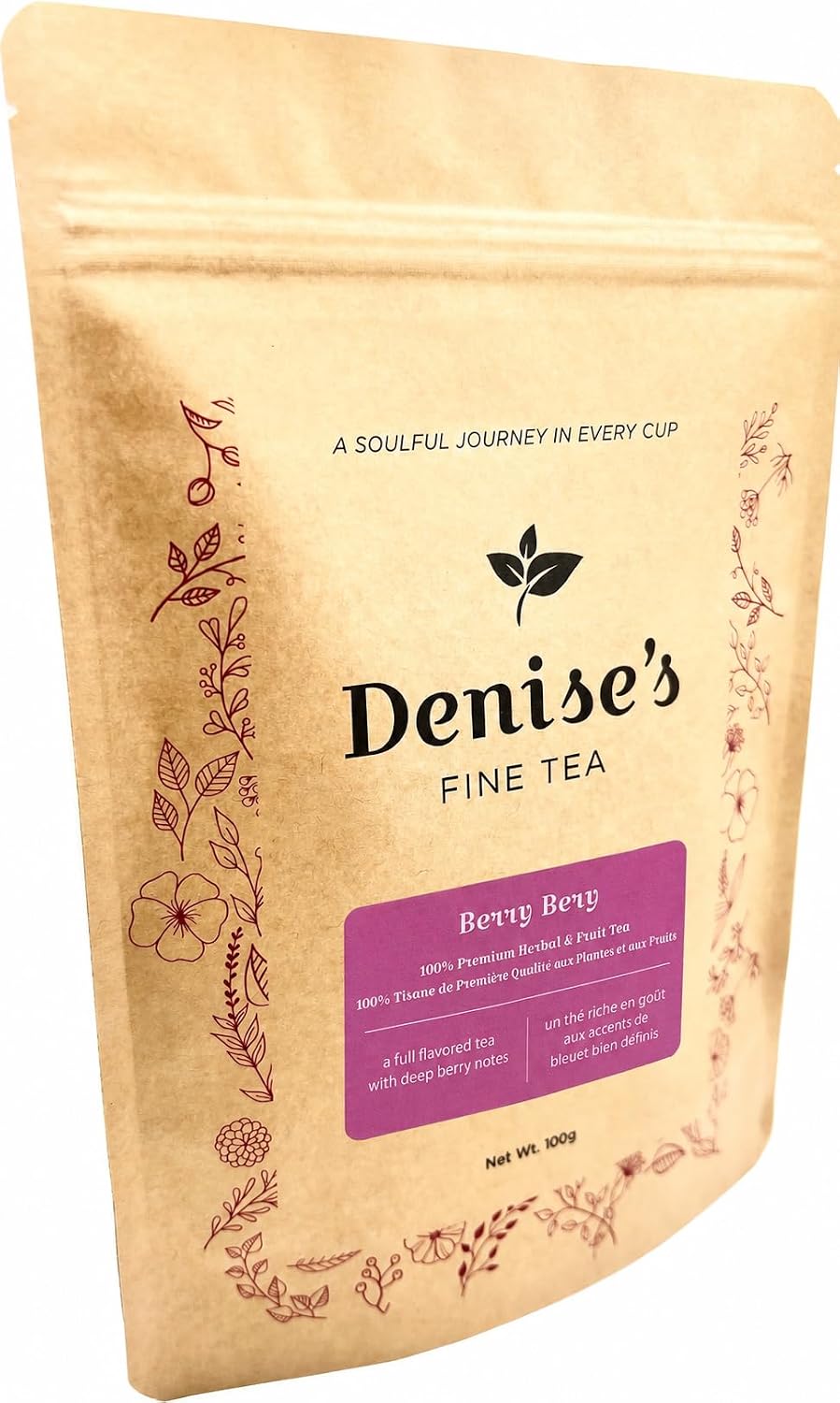 Denise's Fine Tea, Premium, Berry Berry, Herb and Fruit Tea, Caffeine-Free, Loose Leaf (100g)
