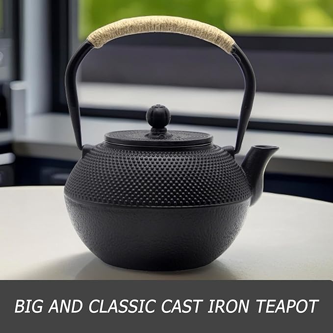 40.6oz Cast Iron Teapot, Japanese Tetsubin Tea Kettle for Stovetop Safe, Black Cast Iron Tea Kettle with Infuser for Loose Leaf