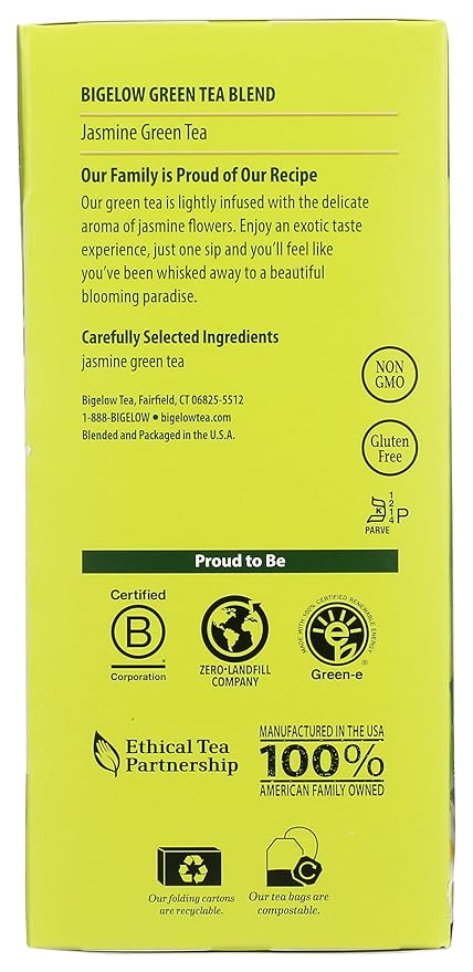 Bigelow Tea Green Jasmine 28ct, Medium-Caffeine, All Natural, Antioxidant-Rich, Individual Foil-Wrapped Bags