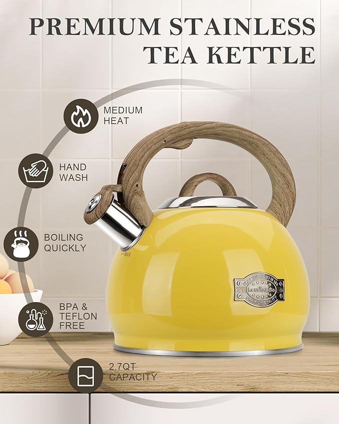 Tea Kettle for Stovetop, 2.7 Quart Loud Whistle Stovetop Teapots,Food Grade Stainless Steel Tea kettles for Stove Top with Anti-hot Ergonomic Handle
