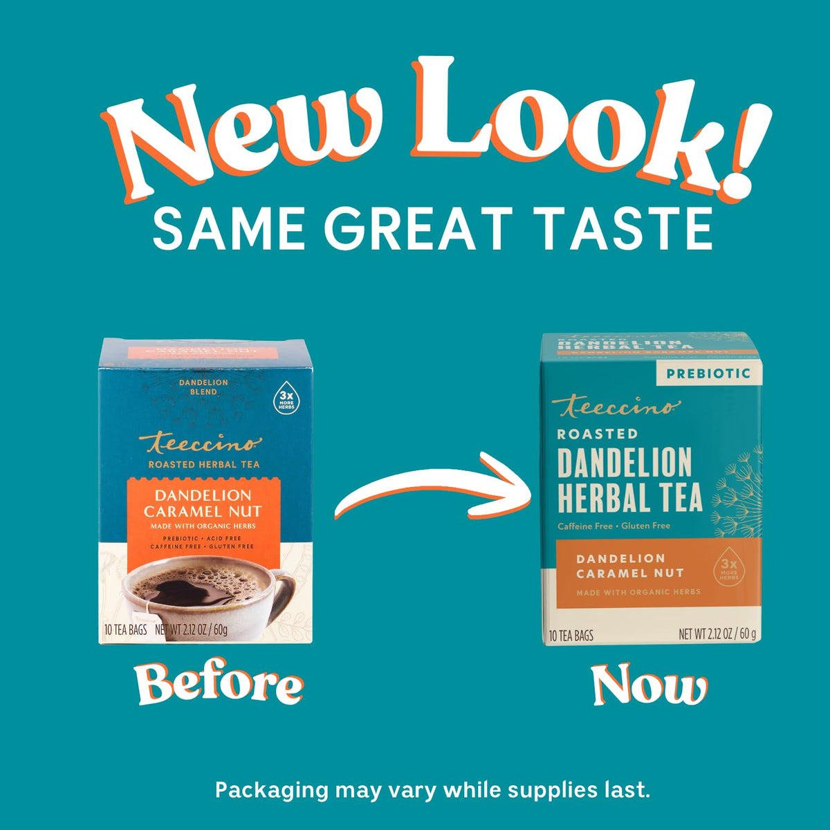 Teeccino Dandelion Caramel Nut Tea - 10 Tea Bags - Caffeine Free