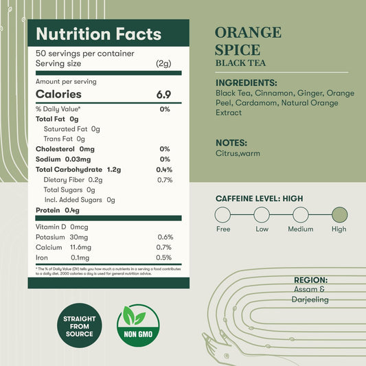 Luxmi Estates - Orange Spice - Black Darjeeling Tea - Loose Leaf - 100g (50 cups) | Special Edition Autumn Tea | Smooth