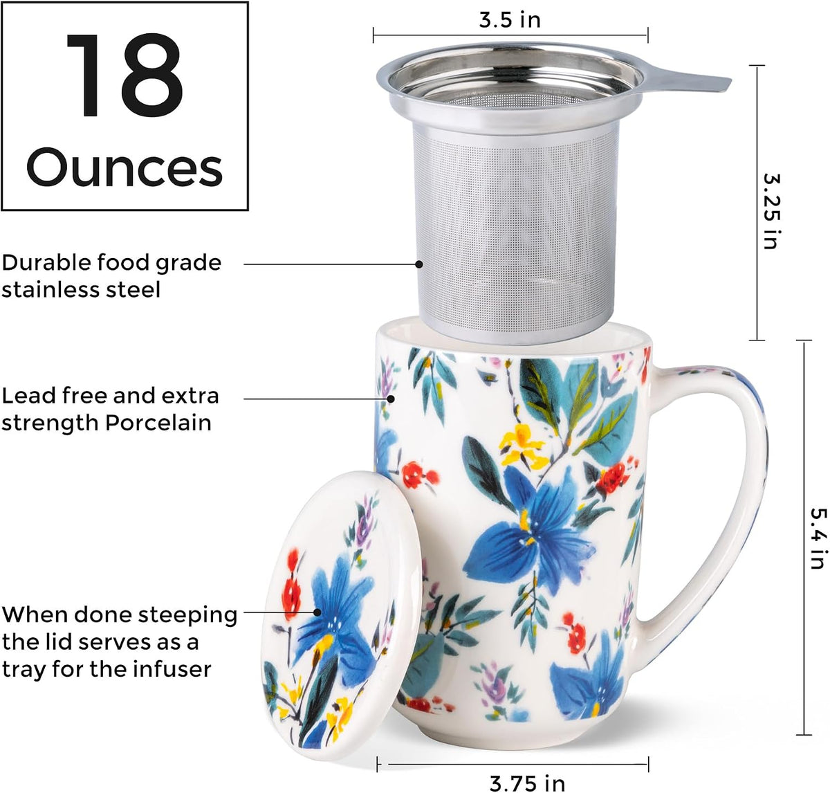 AmorArc Tea Cup With Infuser and Lid, 18oz Loose Leaf Tea Mug With Steeper