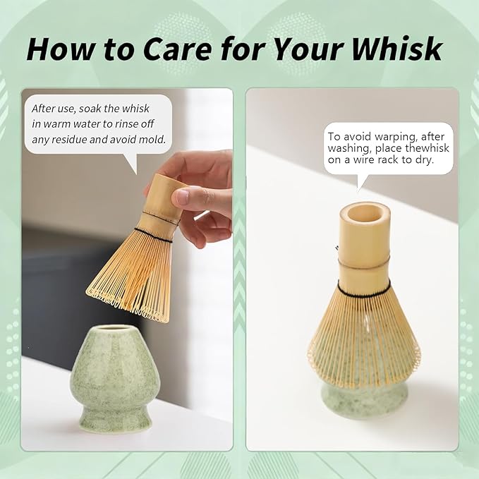 Matcha Whisk Set - 6 Pcs Matcha Set，Handcrafted Bamboo Chasen & Ceramic Bowl Matcha Kit,with Stainless Steel Sifter, Bamboo Scoop & Holder for Matcha Tea Ceremony (Mottled Green)