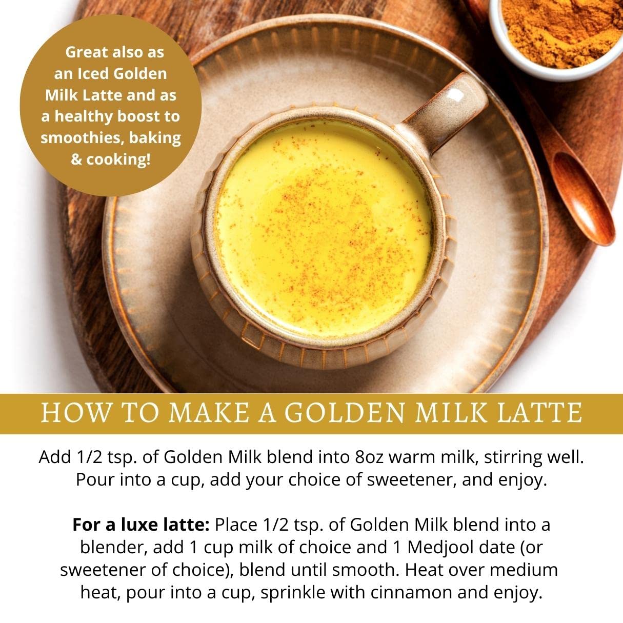 DelighTeas Organic Golden Milk Powder with Turmeric, Ginger, Ceylon Cinnamon | Ayurvedic Spices for Golden Turmeric Latt