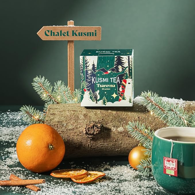 Kusmi Tea - Tsarevna Organic Christmas Tea - Flavoured Blend of Organic Black Tea, Orange and Christmas Spices - Box of 20 Tea Bags- Limited Edition - Christmas Gift