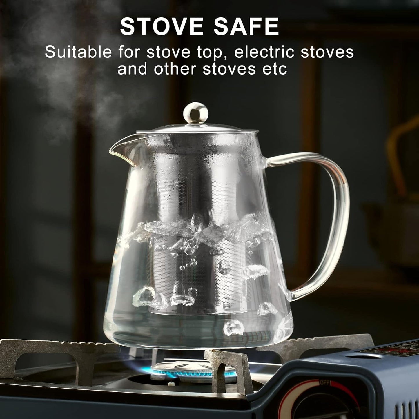PARACITY Glass Teapot Stovetop 18.6 OZ, Borosilicate Clear Tea Kettle with Removable 18/8 Stainless Steel Infuser, Teapot Blooming and Loose Leaf Tea Maker Tea Brewer for Camping, Travel (550ML) | Tea infuser &amp; tea strainer. Blooming tea; clear teapot