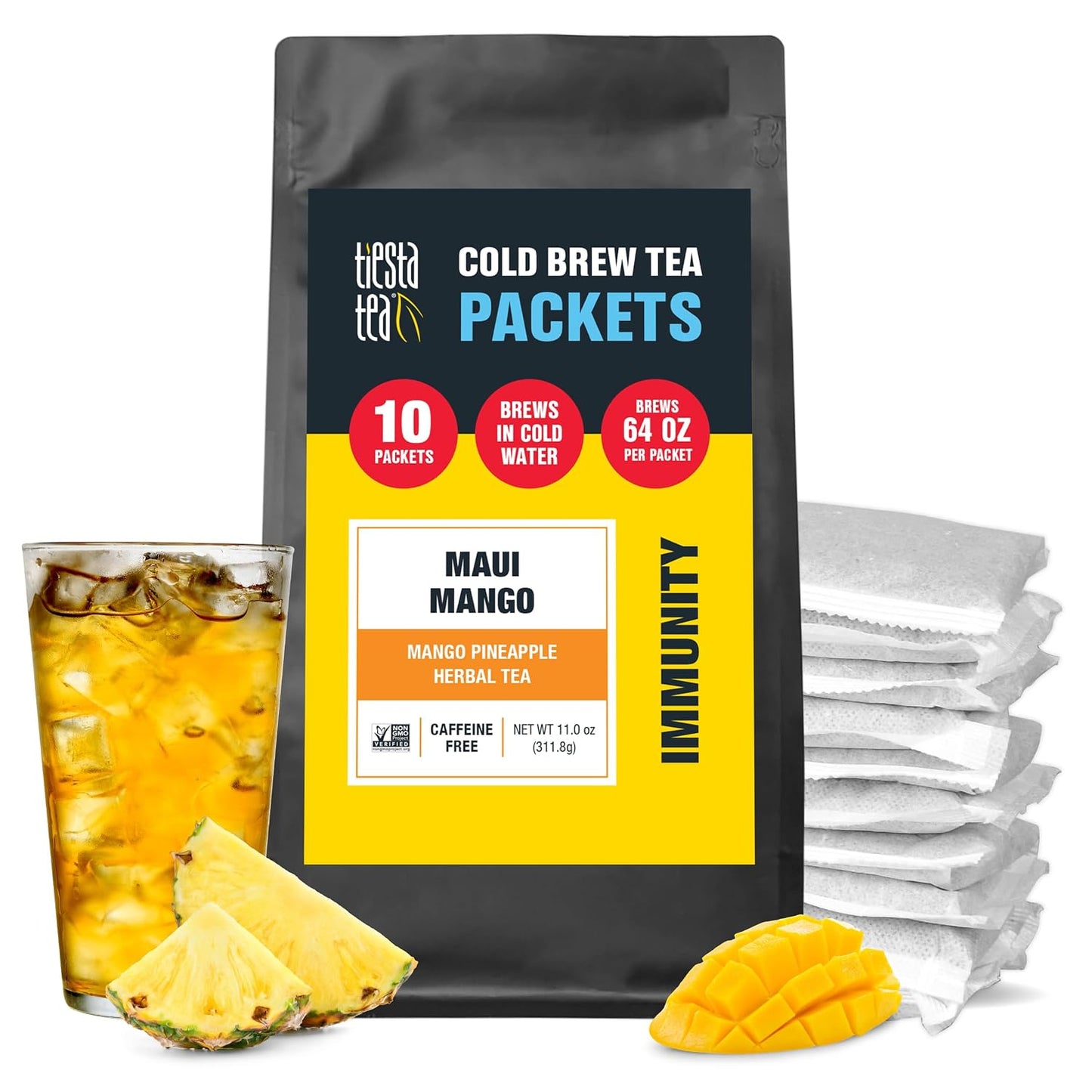 Tiesta Tea - Maui Mango Cold Brew, Loose Leaf, Mango Pineapple Herbal Tea | Premium Non-Caffeinated Blend, Cold Brew Packets, Makes 64oz Pitcher Per Bag (Pack of 10)