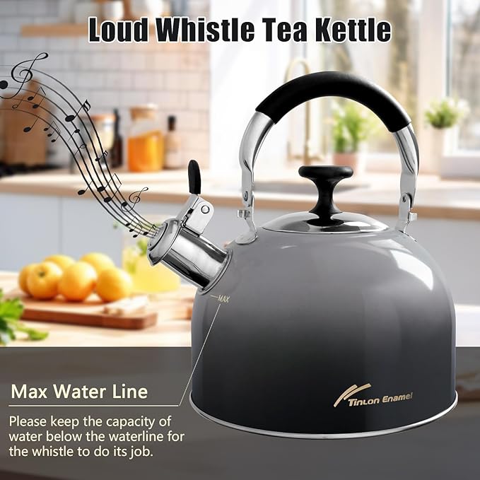 Tea Kettle Stovetop,Stainless Steel Whistling Tea Kettle For Stove Top, 2.5 Qt Tea Pot With Folding Handle