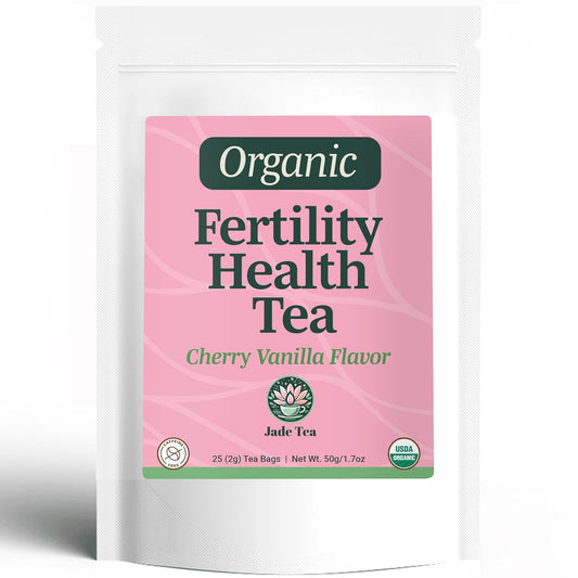 Jade Tea Organic Fertility Tea for Women, Cherry Vanilla – Red Raspberry Leaf, Lady's Mantle, Red Clover &amp; Chamomile for Cycle &amp; Hormone Balance, 25 Caffeine-Free Tea Bags, USDA Organic, Made in USA