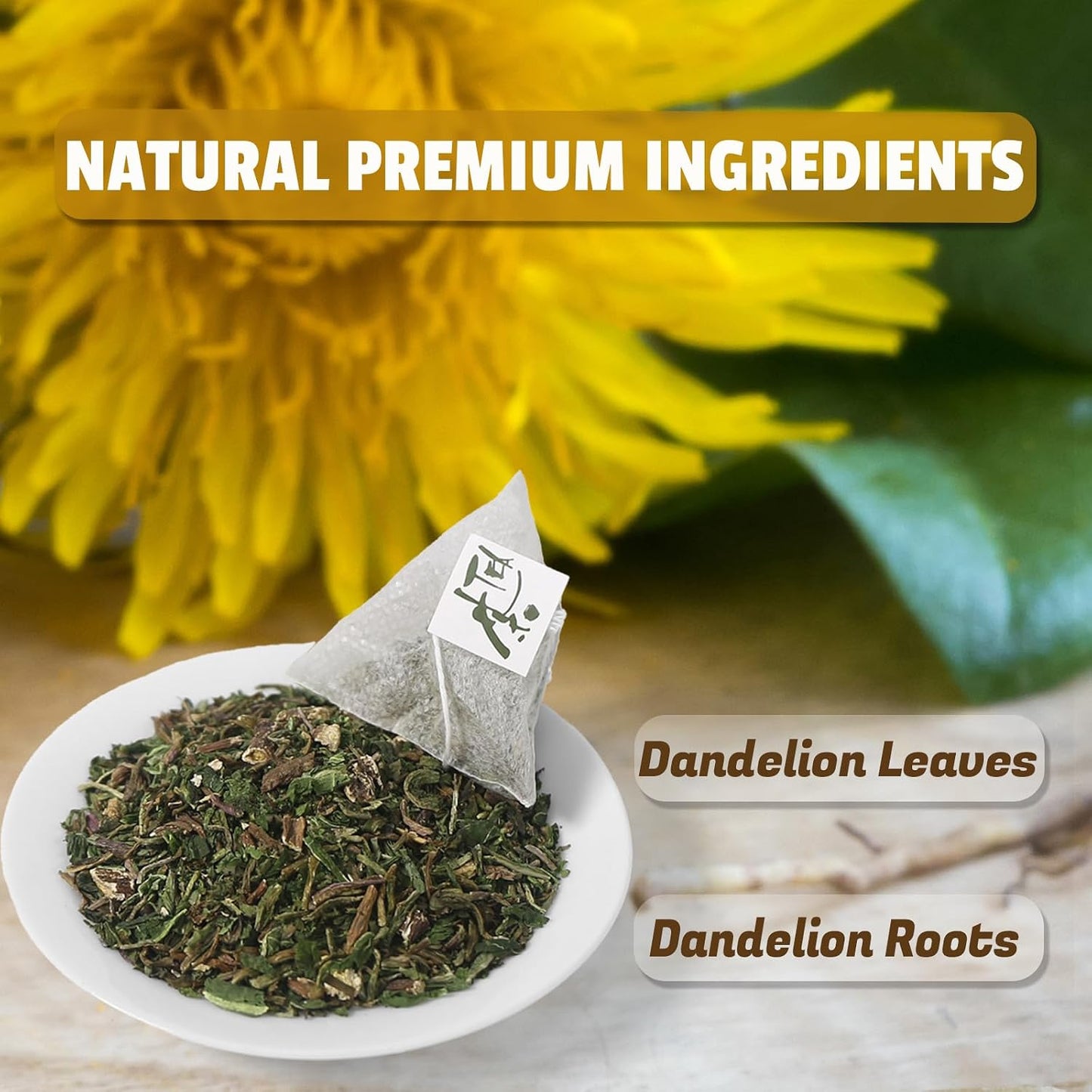 Jarteela - Dandelion Leaf &amp; Root Tea Bags, 50 Count, Dried Dandelion Herb | Premium pure dandelion leaf &amp; root herbal tea, non-GMO &amp; caffeine-free, mild earthy taste for daily brewing