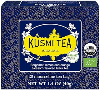 Kusmi Tea - Anastasia - Organic Black Tea with Bergamot & Lemon - Flavored with Orange Blossom - Caffeinated Tea - Inspired by the Iconic Earl Grey Tea - 20 Tea Bags
