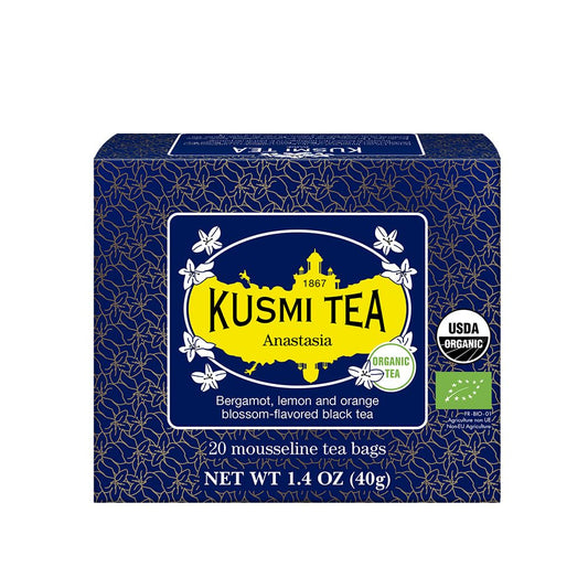 Kusmi Tea - Anastasia - Organic Black Tea with Bergamot & Lemon - Flavored with Orange Blossom - Caffeinated Tea - Inspired by the Iconic Earl Grey Tea - 20 Tea Bags
