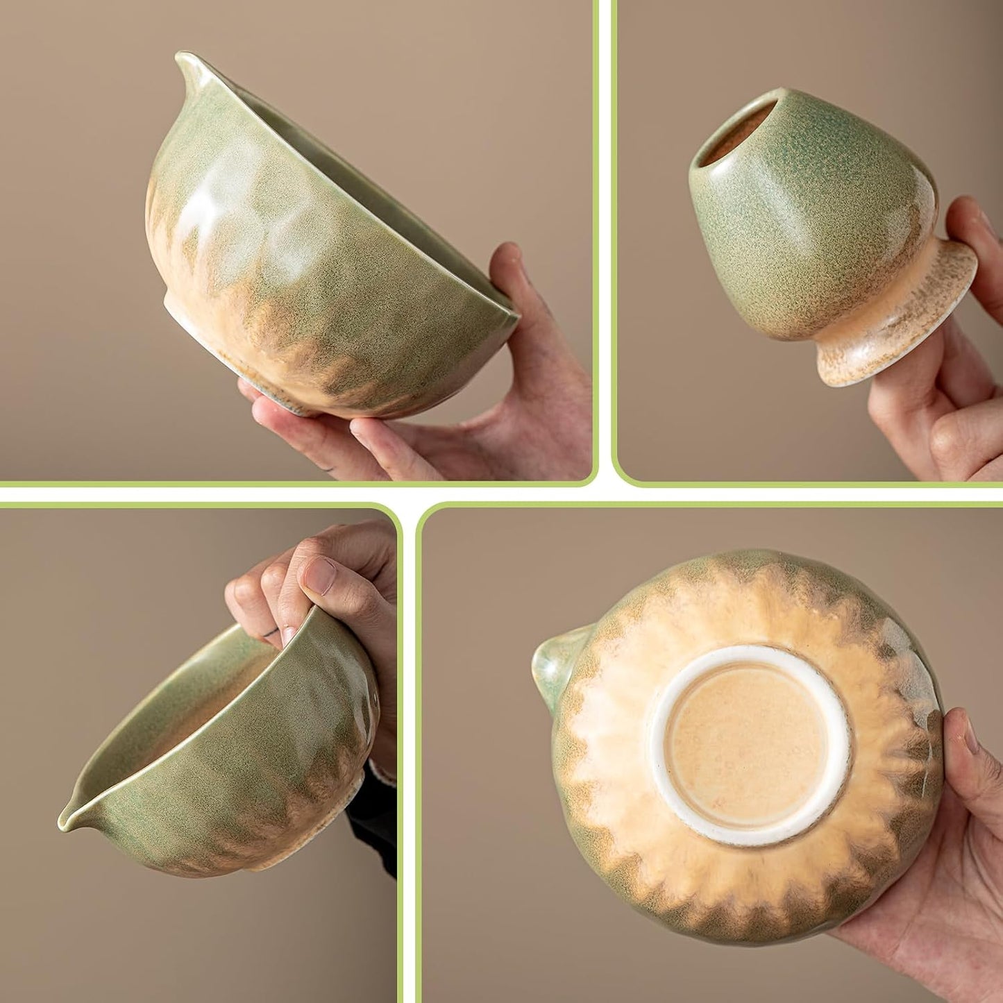 Clay&amp;Fire Matcha Whisk Set, 9 Pcs Ceramic Matcha Set(YB-Green) | Matcha Bowl with Spout and Whisk, Matcha Tea Kit for Matcha Lovers, Ideal Gift for Friend