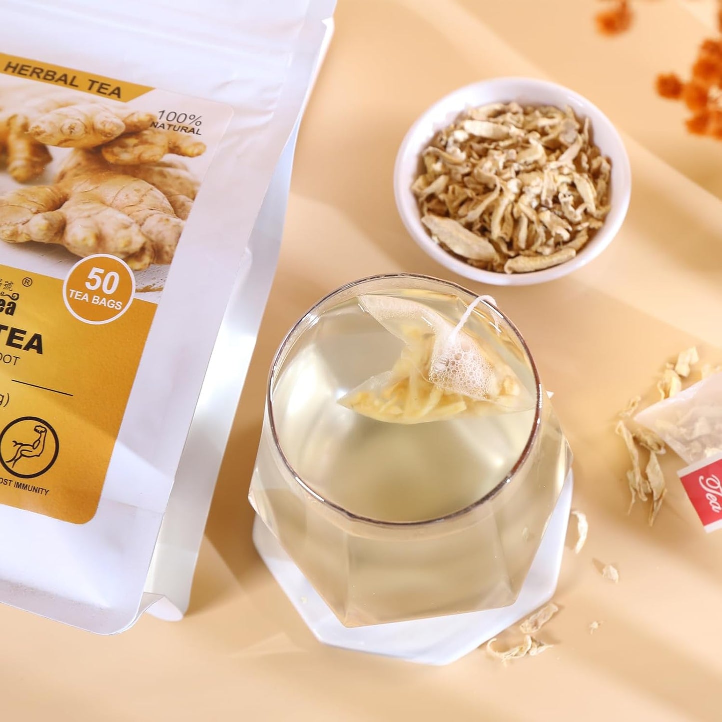 FullChea Ginger Tea Bags, 50 Counts, Te De Jengibre, Non-GMO