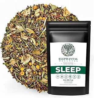 Elephantal Wellness Premium Sleep Herbal Tea | Deep Rest & Relaxation Support with Valerian Root, Passionflower, Chamomile, Lemon Balm Tea & Skullcap | Handmade, Caffeine-Free, Non-GMO Loose Leaf Blend, 2oz, 20 Servings