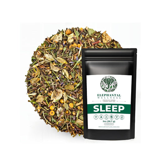 Elephantal Wellness Herbal Tea – Valerian Root, Passionflower, Chamomile, Lemon Balm & Skullcap – Caffeine-Free Loose Leaf, 2oz (20 Servings)