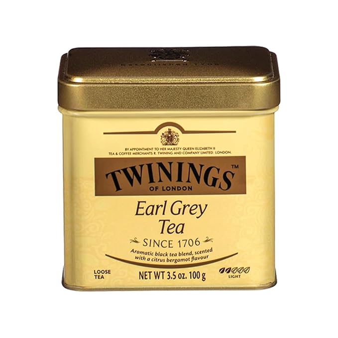 Twinings Earl Grey Loose Black Tea Tin, 3.53 Ounce Tin (Pack of 1), Flavoured with Citrus and Bergamot, Caffeinated, Enjoy Hot or Iced