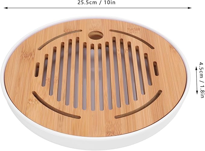 10in Round Shape Modern Stylish Chinese Kung Fu Tea Serving Tray Gongfu Tea Table with Water Storage Box for Home Office Bar