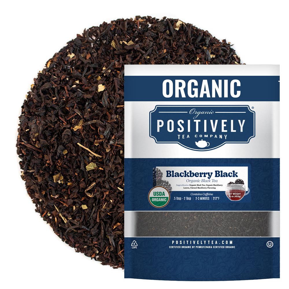 Organic Positively Tea Company Positively Tea, Organic Blackberry Black Tea, Loose Leaf, 16 Ounce