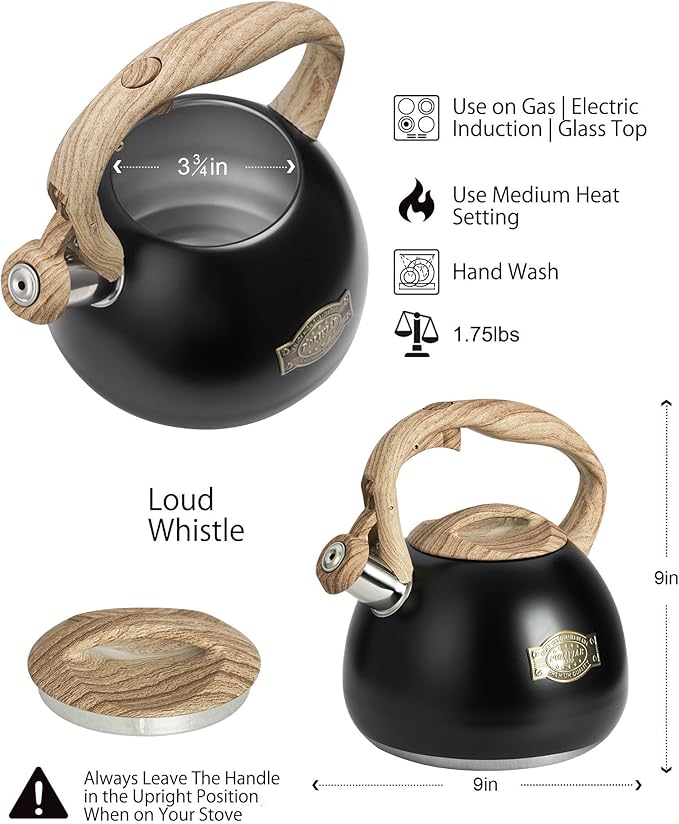 Poliviar Tea Kettle, 2.7 Quart Stovetop Tea Kettle, Audible Whistling Teapot, Food Grade Stainless Steel for Anti-Rust, Anti Hot Handle