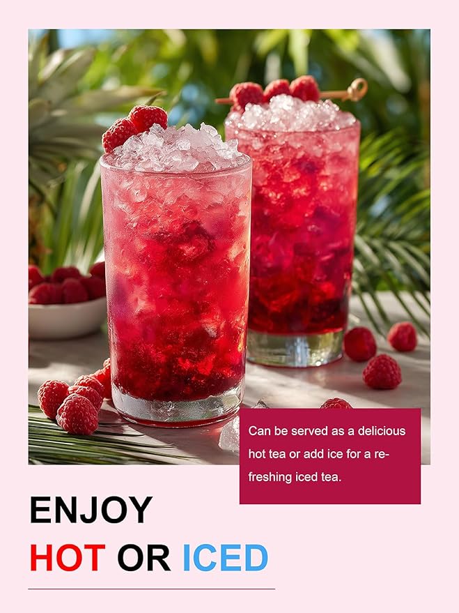 TeeLux Raspberry Hibiscus Tea Bags, Tart Hibiscus with Sweet Licorice & Refreshing Lemongrass, Tart & Sweet Flavor, Caffeine Free, 100 Count