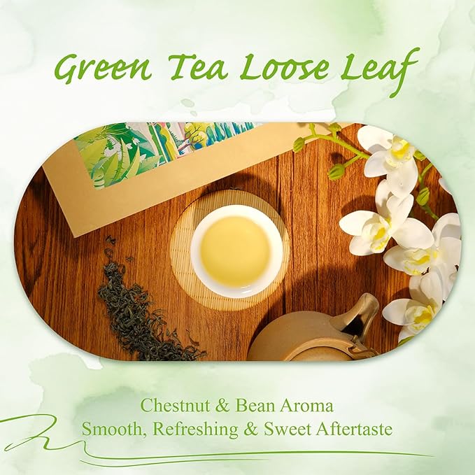 WT WEETEE Green Tea Loose Leaf 8oz /228g, 110+ Cups Premium Green Tea Leaves, Chestnut & Bean Aroma, Sweet Aftertaste, High Mountain Green Loose Tea