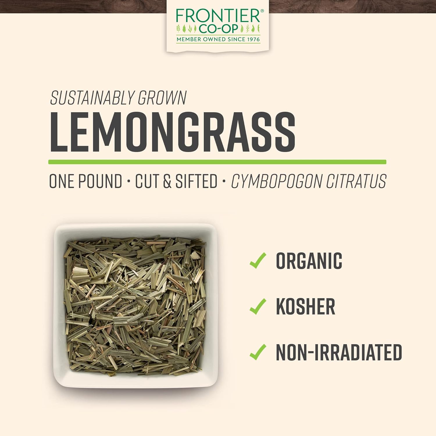 Frontier Co-op Organic Dried Lemongrass, Cut and Sifted, Bulk Bag - 100% Pure, Natural Lemon Grass for Tea, Seasoning | 16 Ounce (Pack of 1)