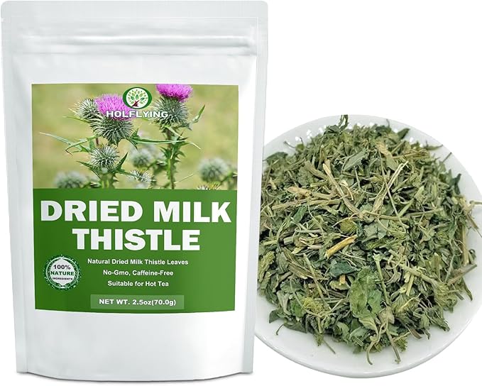 Natural Dried Milk Thistle Leaves - 2.5 oz, Cut & Sifted, All-Natural Milk Thistle Herbs for Tea, No Additives, No GMO