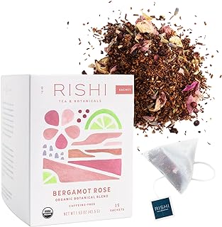 Rishi Tea Bergamot Rose Herbal Tea - Organic, Caffeine Free Sachet Bags, Floral and Citrus Botanical Blend - 15 Count (Pack of 1)
